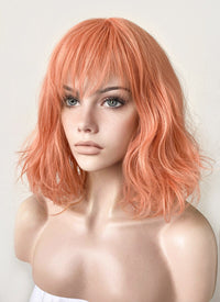 Pastel Peach Pink Wavy Bob Synthetic Wig CM197