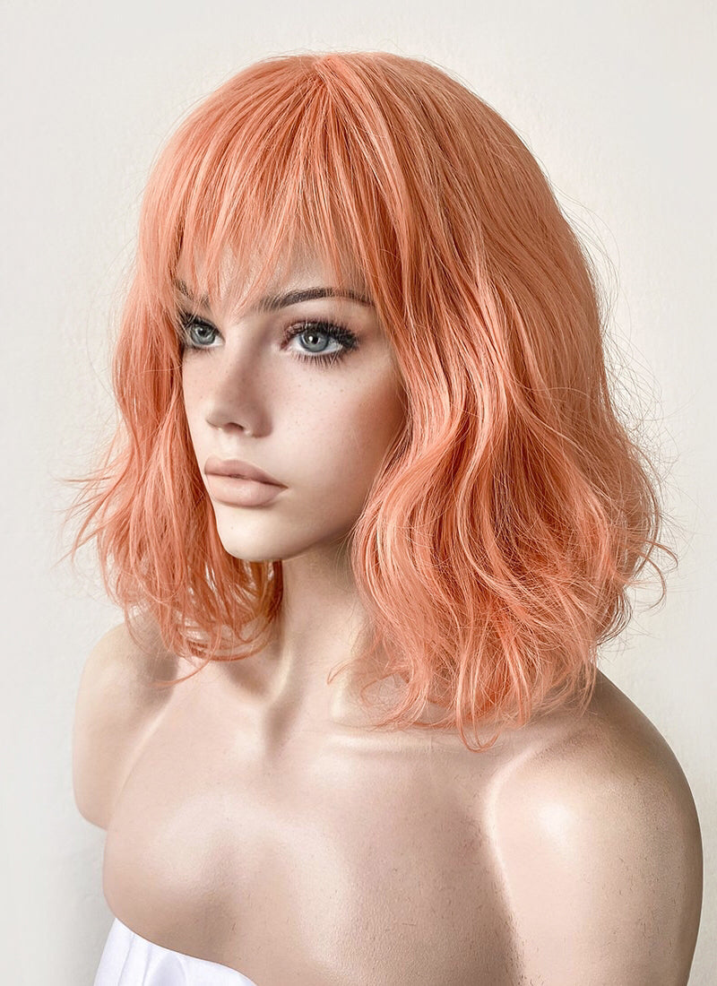 Pastel Peach Pink Wavy Bob Synthetic Wig CM197