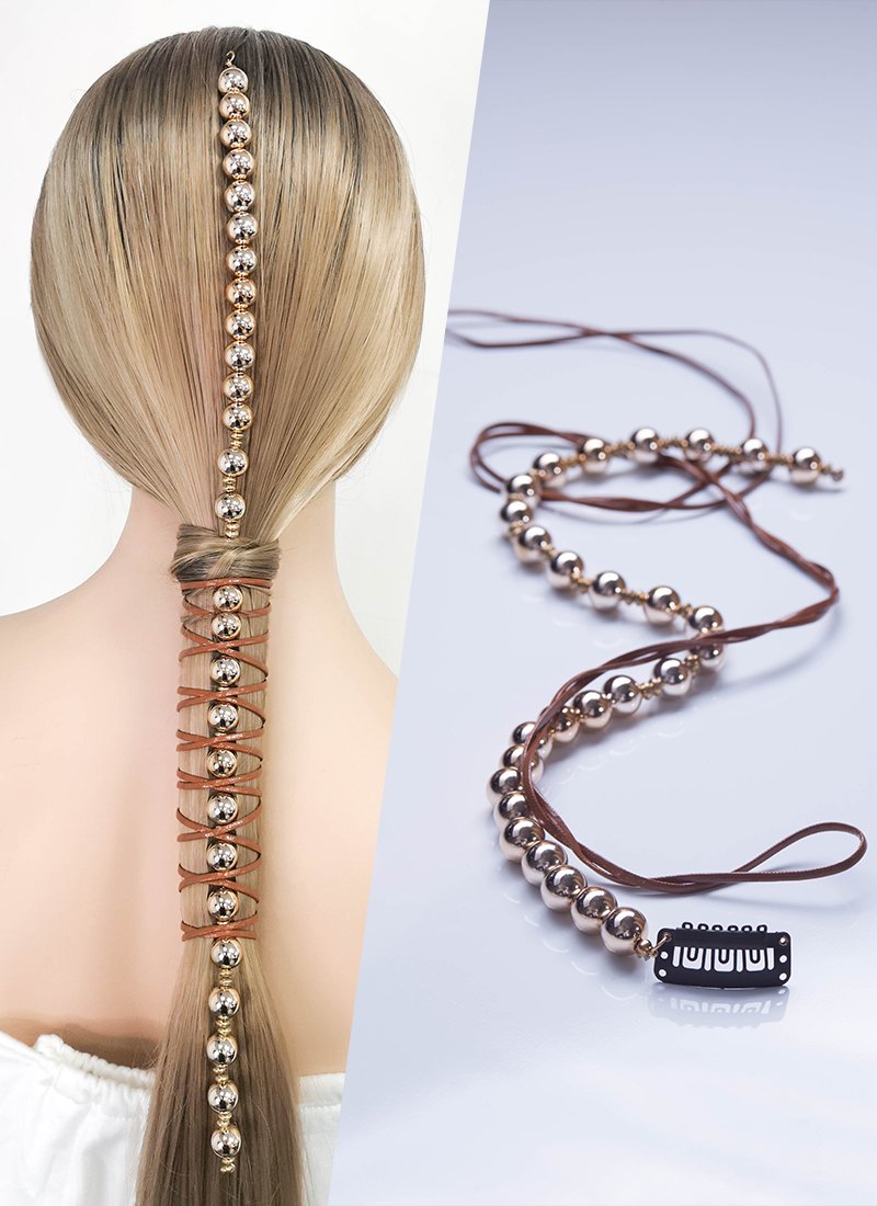 Gold Beads Strand Clip-on Hair Accessories HD001