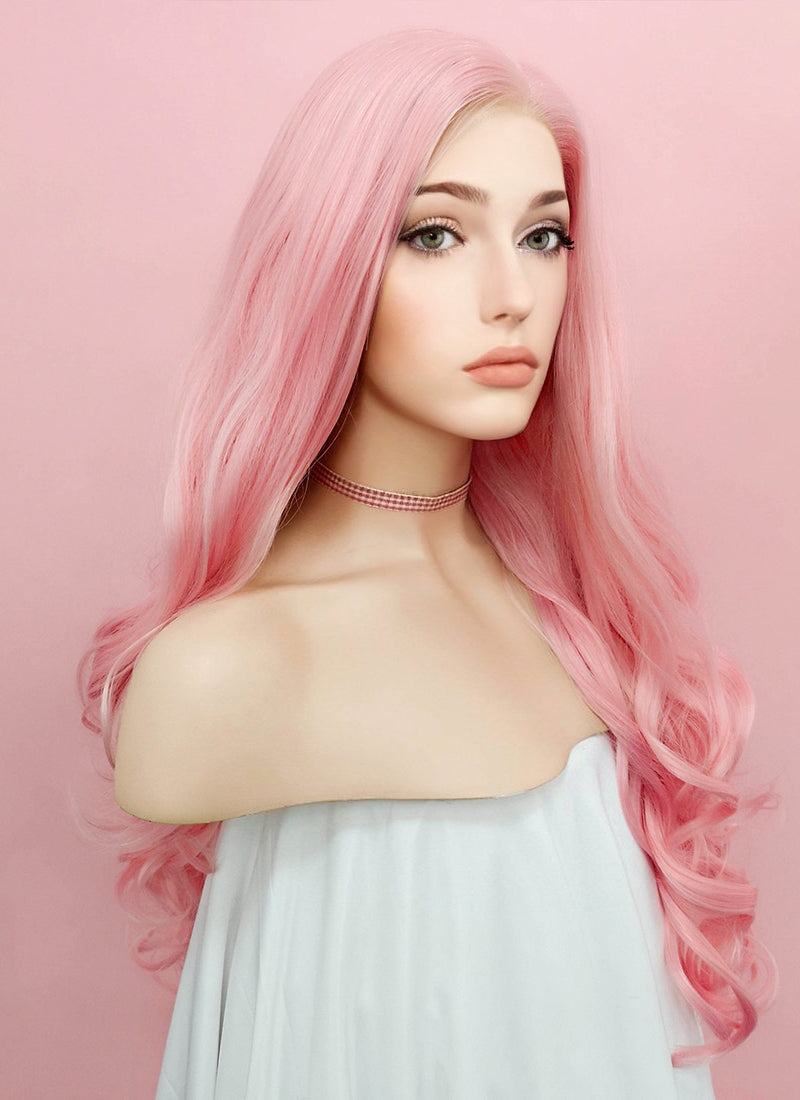 Wavy Pastel Pink Lace Front Synthetic Wig LF084