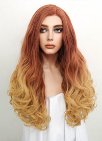 Light Auburn Yellow Blonde Ombre Wavy Lace Front Synthetic Wig LF085H