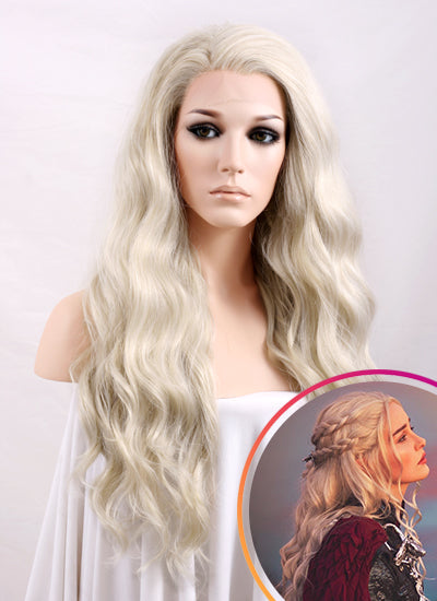 Pastel Ash Blonde Wavy Lace Front Synthetic Wig LF101