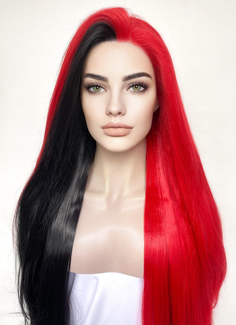 1/6 女性ヘッド : Red Long Straight Hair Lace Front Wigs Human Hair 13x4 Straight Wig Pre Plucked 99j