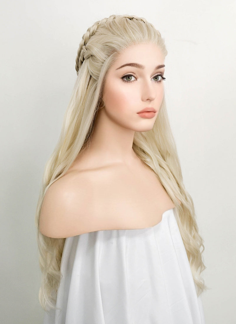 Game of Thrones Daenerys Targaryen Wavy Light Ash Blonde Braided Lace Front Synthetic Wig LF2021