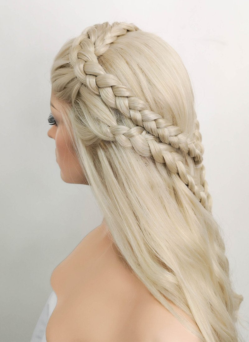 Game of Thrones Daenerys Targaryen Wavy Light Ash Blonde Braided Lace Front Synthetic Wig LF2021