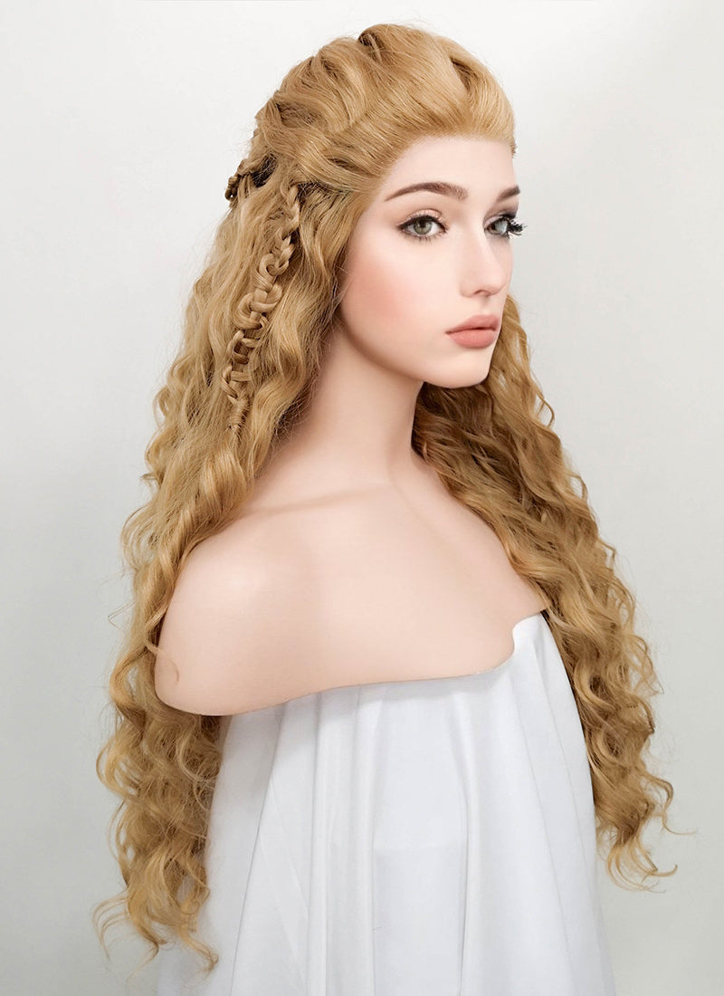 Wavy Golden Blonde Vikings Lagertha Braided Lace Front Synthetic Wig LF2023