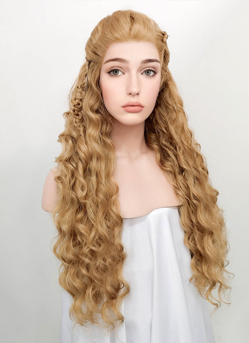 Wavy Golden Blonde Vikings Lagertha Braided Lace Front Synthetic Wig LF2023