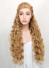 Wavy Golden Blonde Vikings Lagertha Braided Lace Front Synthetic Wig LF2023