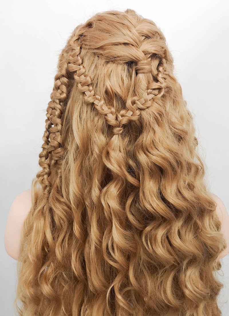 Wavy Golden Blonde Vikings Lagertha Braided Lace Front Synthetic Wig LF2023