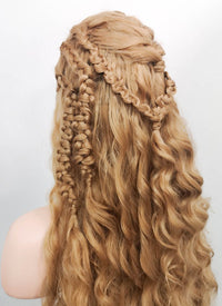 Wavy Golden Blonde Vikings Lagertha Braided Lace Front Synthetic Wig LF2023