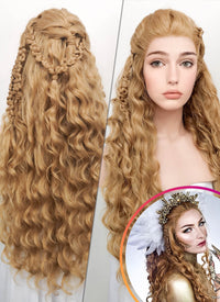 Wavy Golden Blonde Vikings Lagertha Braided Lace Front Synthetic Wig LF2023