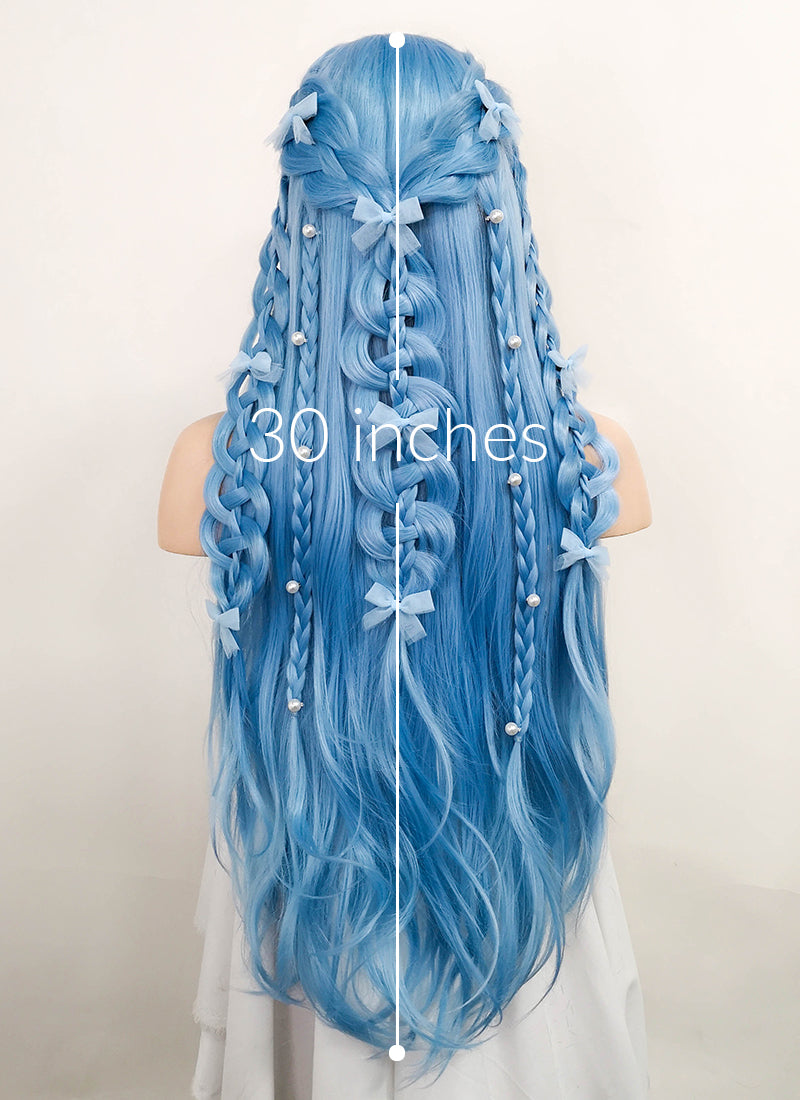 Long light blue deals cosplay wig