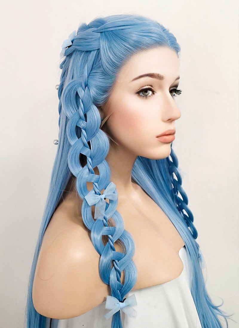Pastel Blue Braided Lace Front Synthetic Wig LF2093