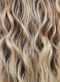 Balayage Blonde Highlights Money Piece Wavy Lace Front Kanekalon Synthetic Wig LF2094