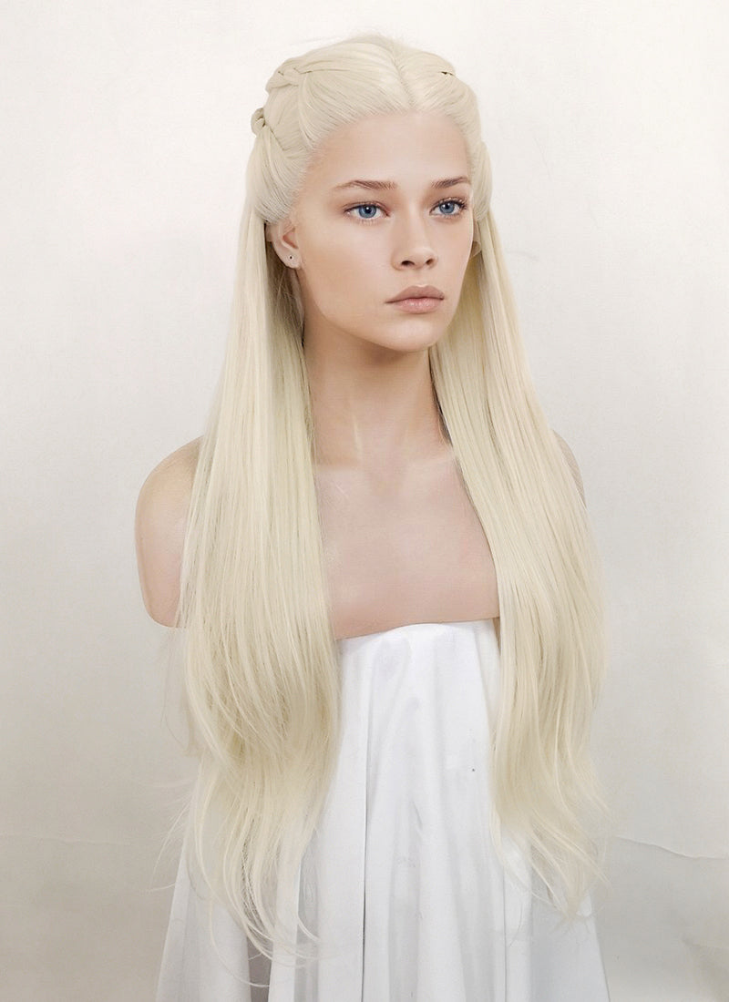 House of the Dragon Rhaenyra Targaryen Platinum Blonde Braided Lace Front Synthetic Wig LF2119