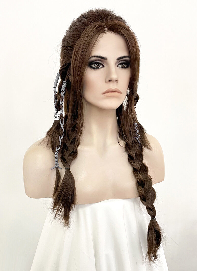 GOD OF WAR Freya Wavy Brunette Braided Lace Front Synthetic Wig LF2123