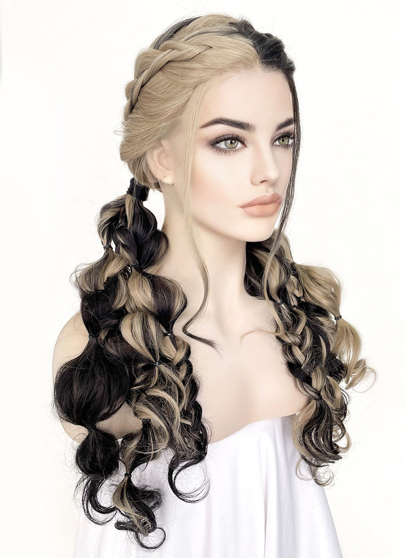 Blonde Black Split Color Braided Lace Front Synthetic Wig LF2124