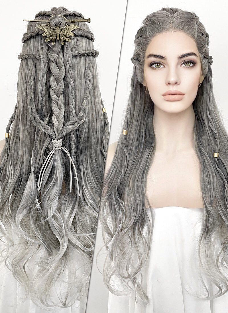Two Tone Grey Braided Lace Front Synthetic Wig LF2125