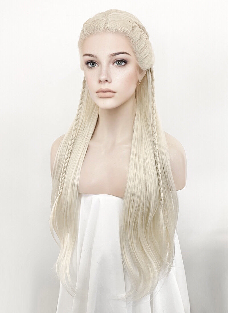 Platinum Blonde Braided Lace Front Synthetic Wig LF2126