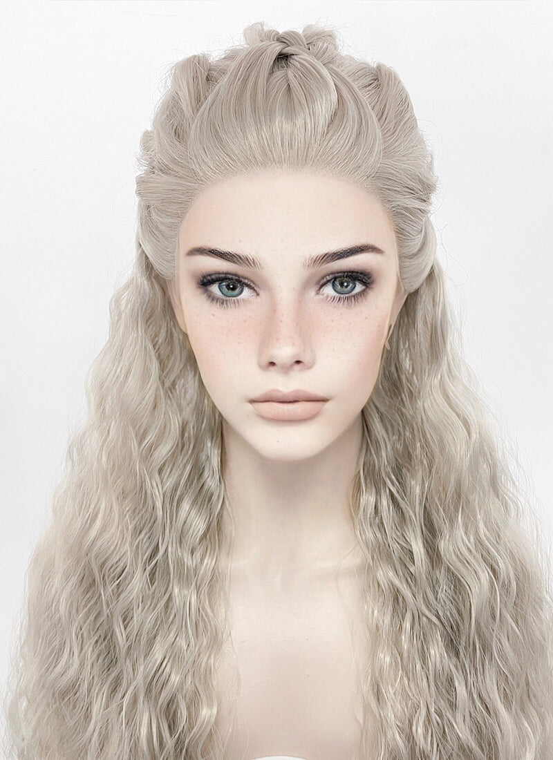 Silver Grey Braided Lace Front Synthetic Wig LF2127