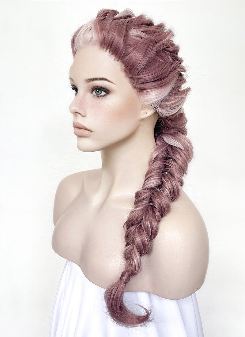 Two Tone Pink Braided Lace Front Synthetic Wig LF2137