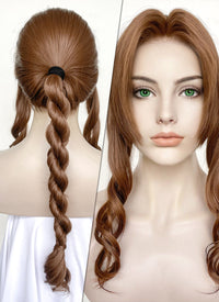 Final Fantasy Aerith Gainsborough Chestnut Brown Braided Lace Front Synthetic Wig LF2143