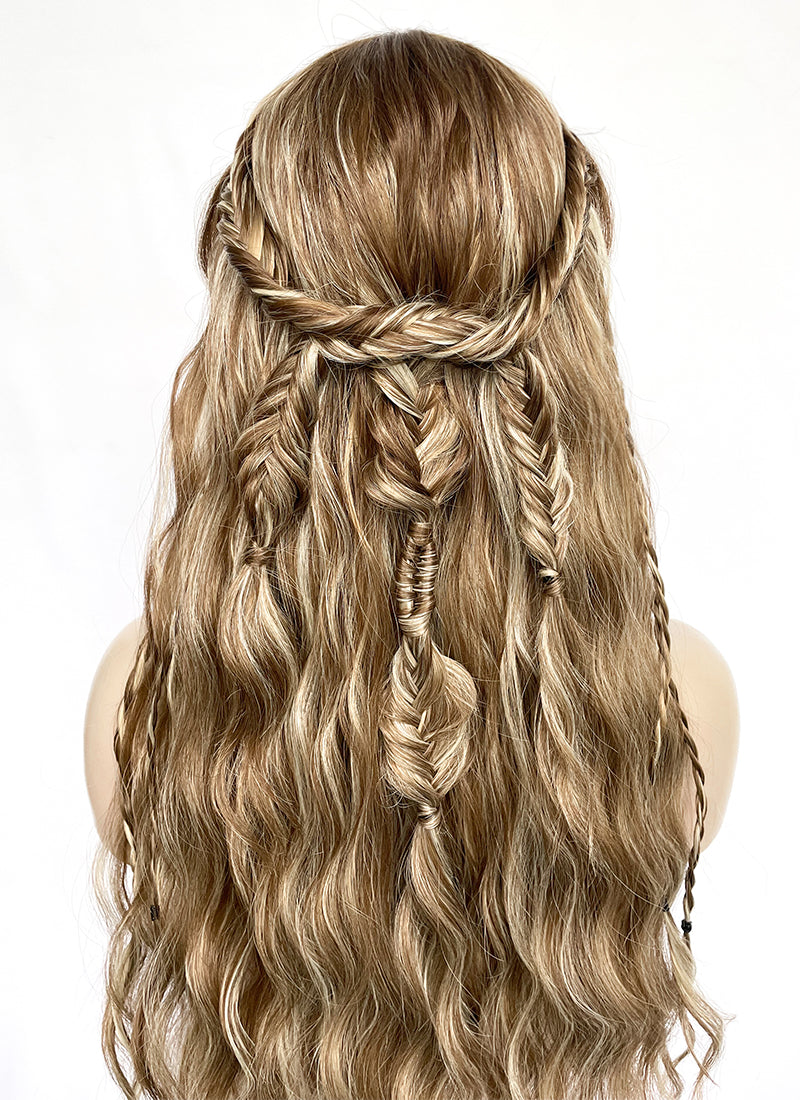 Brown With Blonde Highlights Braided Lace Front Synthetic Wig LF2155