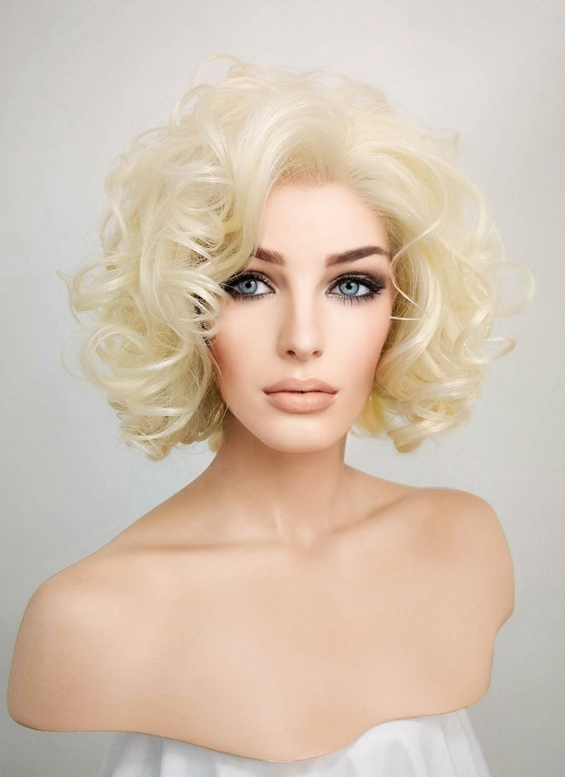 Light Blonde Curly Bob Lace Front Synthetic Wig LF235