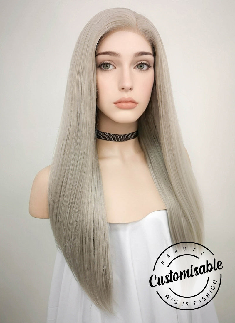 Blondish Grey Straight Lace Front Synthetic Wig CLF238 (Customisable)