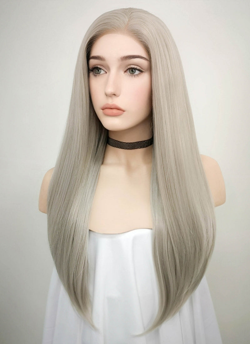 Blondish Grey Straight Lace Front Synthetic Wig CLF238 (Customisable)