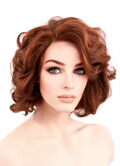 Marvel Black Widow Auburn Curly Bob Lace Front Synthetic Wig LF253