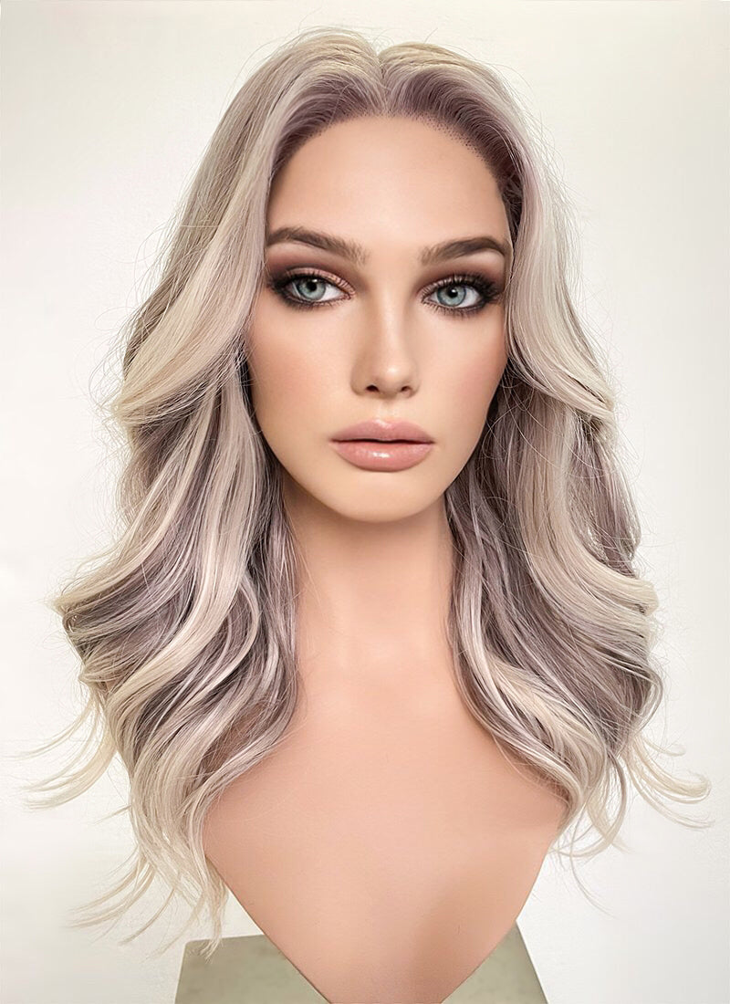 Ash Purple with Blonde Highlights Money Piece Wavy Lace Front Synthetic Wig LF3283
