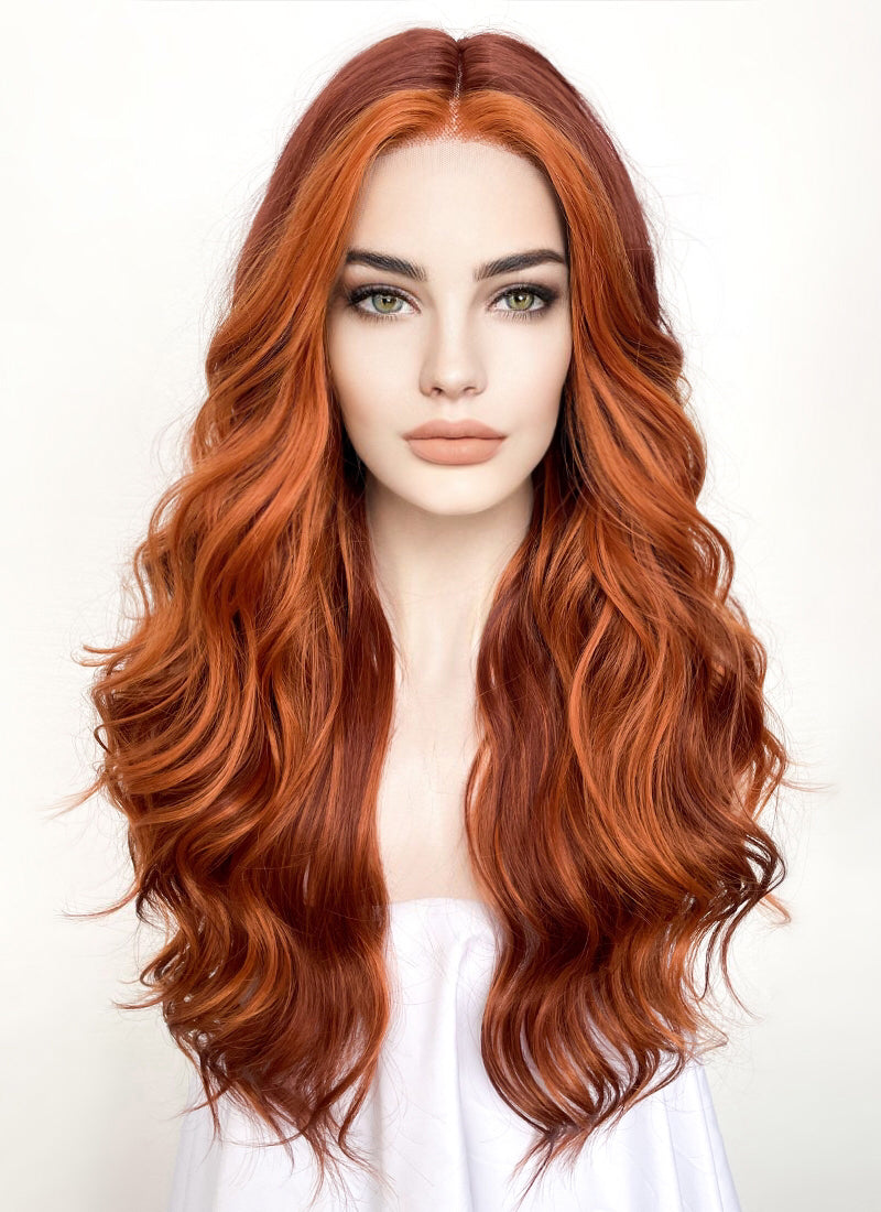 Orange Mixed Auburn Wavy Lace Front Synthetic Wig LF3284