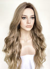 Two Tone Blonde With Dark Roots Curtain Bangs Wavy Lace Front Synthetic Wig LF3307