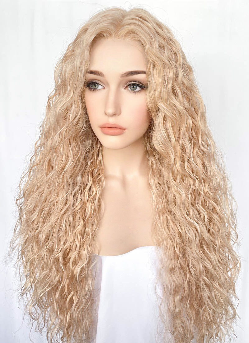 Light Golden Blonde Curly Lace Front Synthetic Hair Wig LF3312