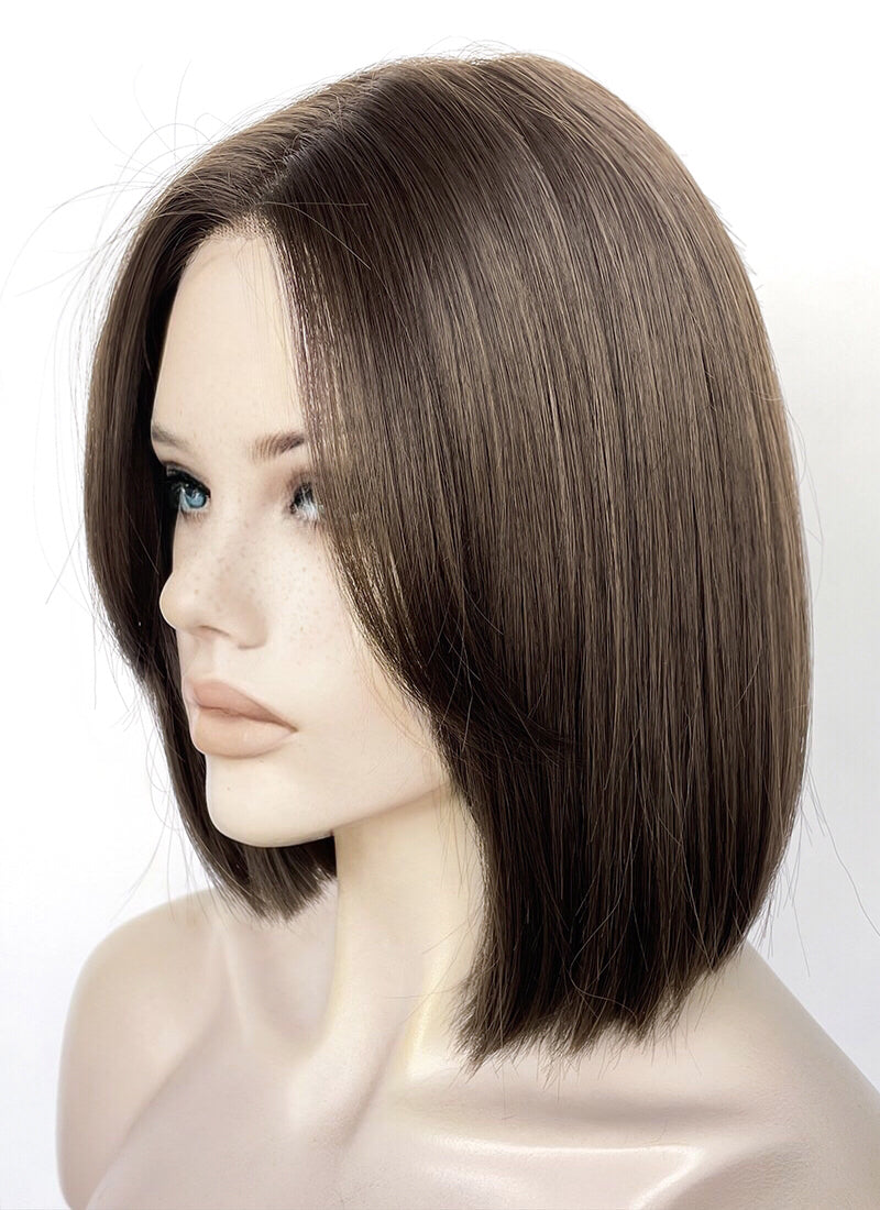 Brunette Curtain Bangs Straight Lace Front Synthetic Hair Wig LF3322