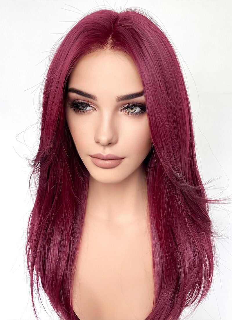 Burgundy Curtain Bangs Straight Lace Front Synthetic Hair Wig LF3328