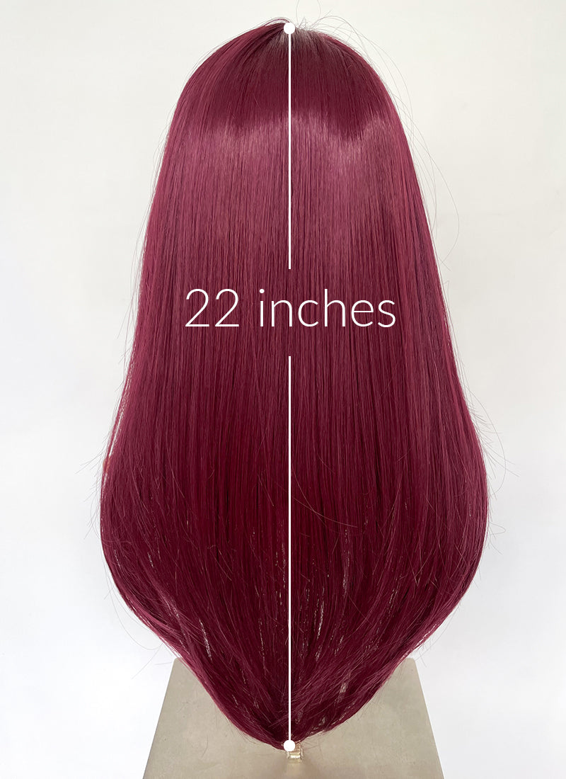 Burgundy Curtain Bangs Straight Lace Front Synthetic Hair Wig LF3328