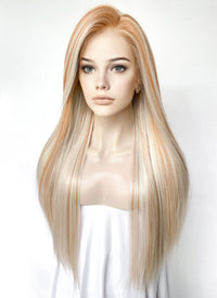 Blonde With Brown Highlights Straight Lace Front Kanekalon Synthetic Hair Wig LF3330