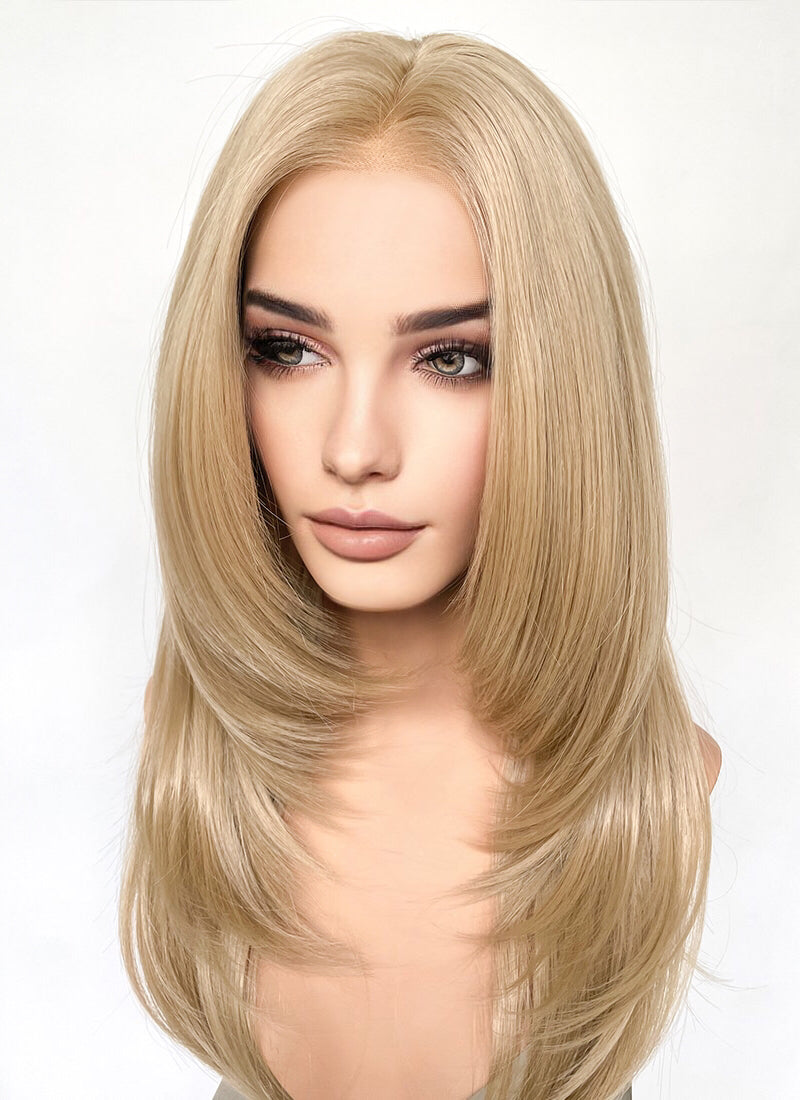 Blonde Curtain Bangs Straight Lace Front Synthetic Hair Wig LF3332