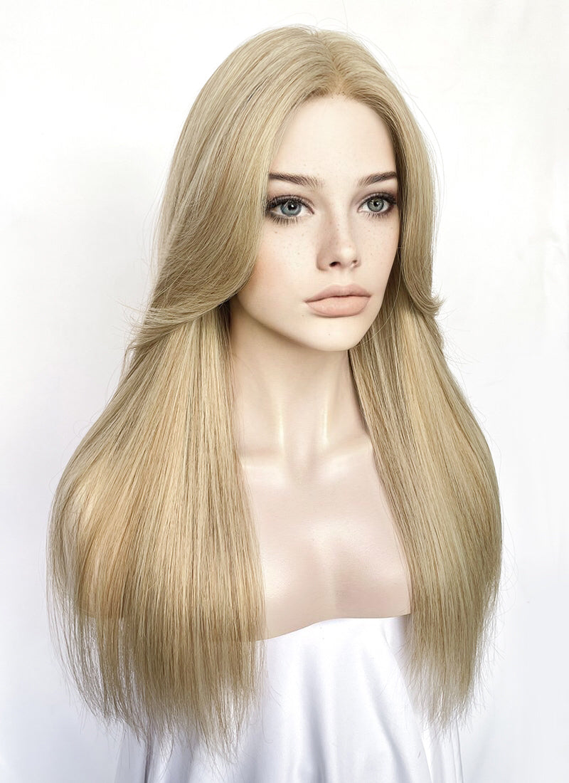 Blonde Curtain Bangs Straight Lace Front Synthetic Wig LF3336