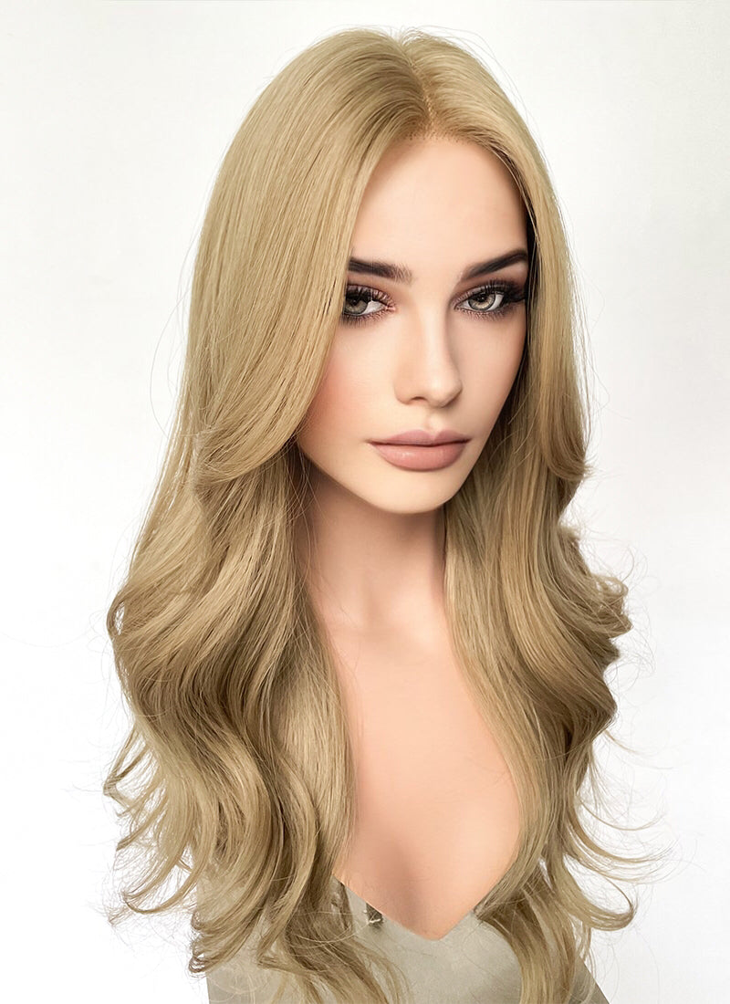 Blonde Curtain Bangs Wavy Lace Front Synthetic Hair Wig LF3339