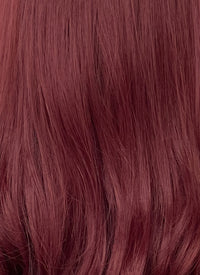 Dark Red Curtain Bangs Wavy Lace Front Synthetic Hair Wig LF3340