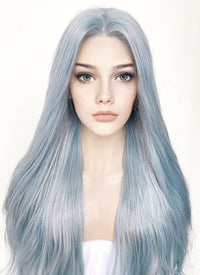 Ash Blue Straight Lace Front Synthetic Wig LF5006