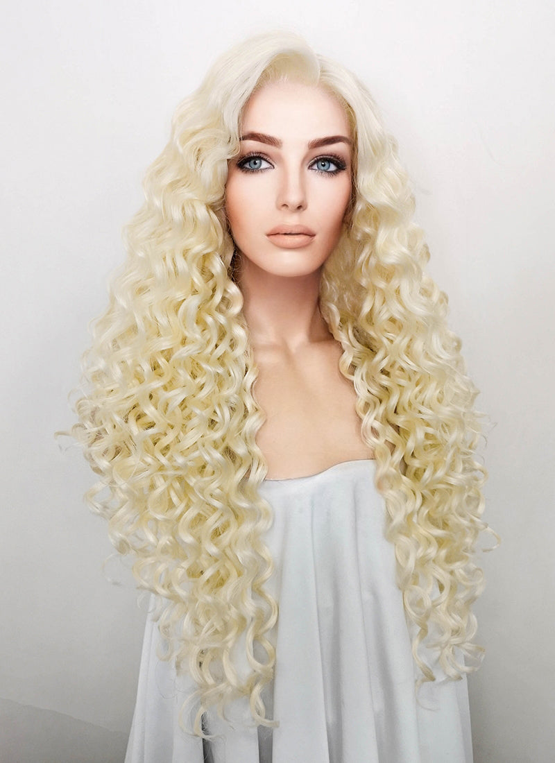 Long curly blonde lace front wigs sale