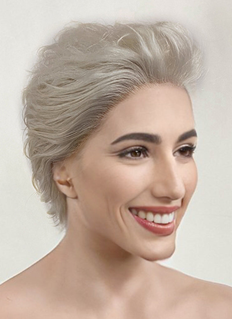 The Sandman Desire Pastel Blondish Grey Straight Pixie Lace Front Synthetic Wig LF5143A