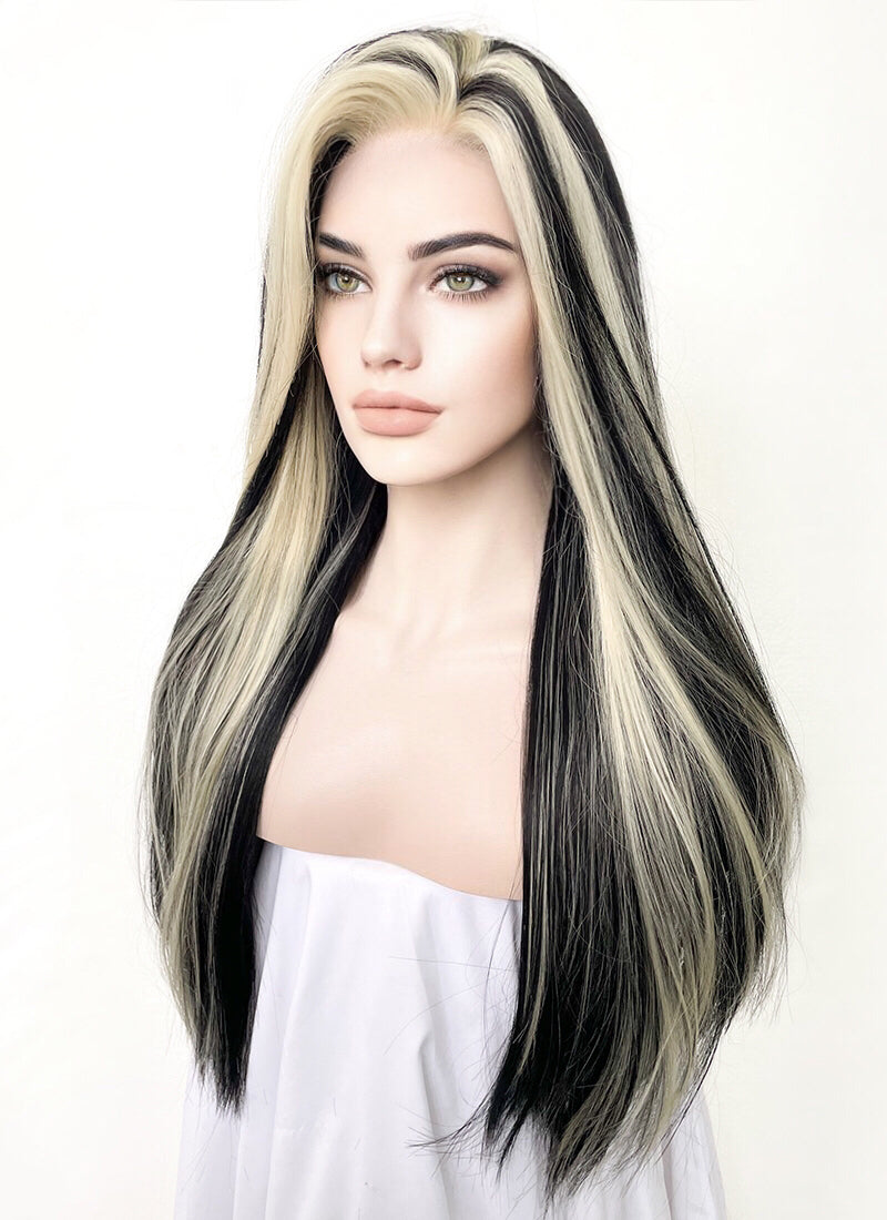 Blonde Mixed Black Straight Lace Front Synthetic Wig LF5155