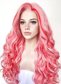 Pink Mixed Red Spiral Curly Lace Front Synthetic Wig LF5167