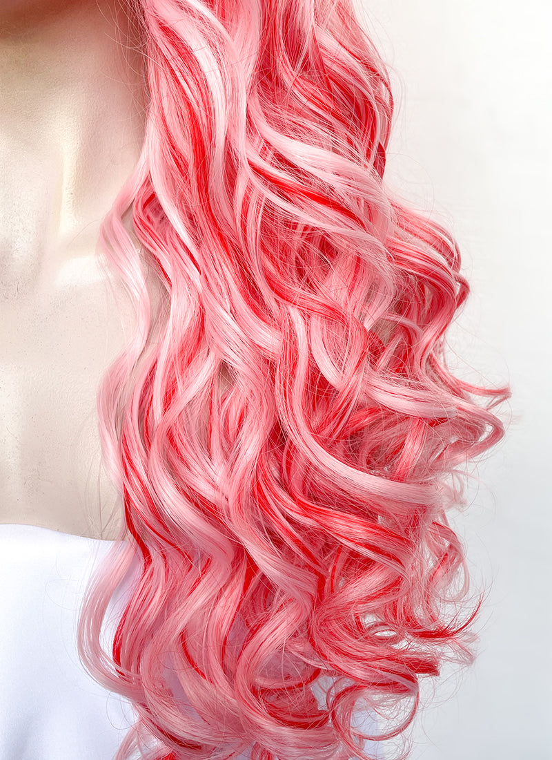 Pink Mixed Red Spiral Curly Lace Front Synthetic Wig LF5167