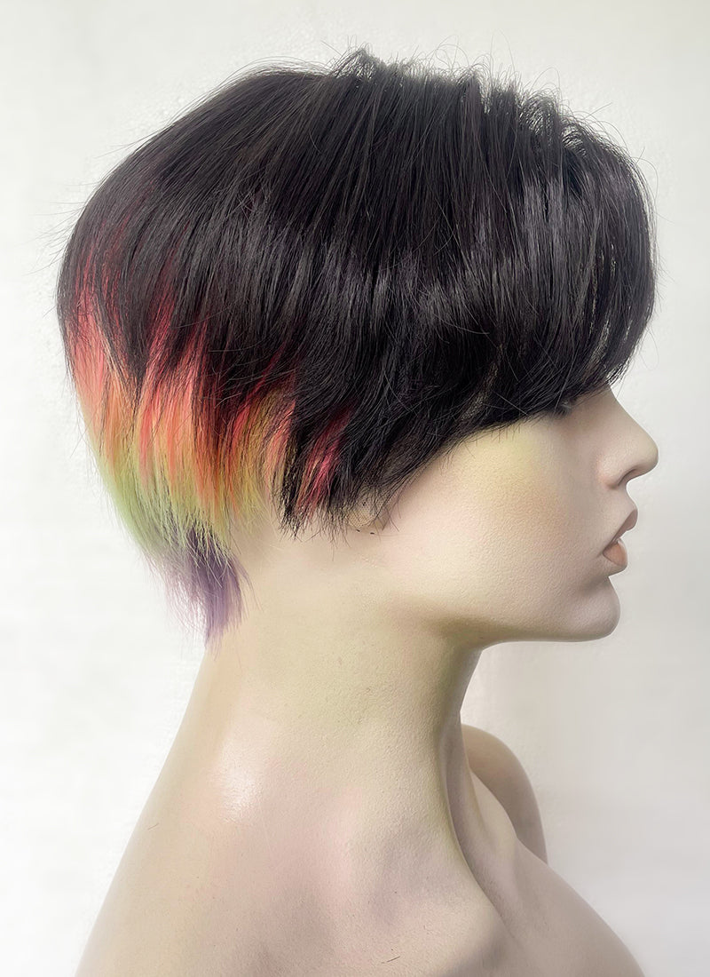 Black Rainbow Color Straight Lace Front Synthetic Men's Wig LF6019